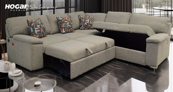 SALA MODULAR TARENTO GRIS CON SOFA CAMA Y BAUL