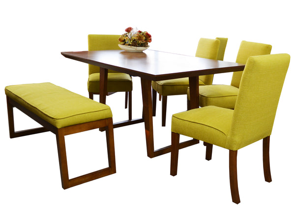 ANTECOMEDOR CAPRI NOGAL AMARANTO C/ 4 SILLAS Y BANCA CAPRI NOGAL